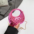 Candy pink metallic quilted mini handbag with gold chain strap and top handle - Pink