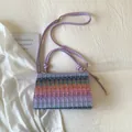Borsa a tracolla intrecciata arcobaleno con cinturino viola e strisce colorate - Viola