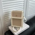 Mini sac à bandoulière bicolore chic en cuir crème et tissu avec fermoir floral doré - Blanc Sans Pendentif
