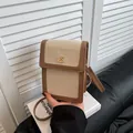 Mini sac pour téléphone en toile et cuir marron avec un fermoir trèfle doré - Kaki Sans Pendentif