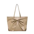 Minimalistische Khaki Ledertasche mit großer Schleife und schmalen Schulterriemen - Khaki