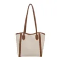 Grand sac cabas minimaliste crème avec bandoulières marron et intérieur spacieux - Blanc