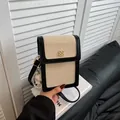 Petit sac de téléphone en toile beige et noir avec fermoir fleuri et perles - Noir Avec Pendentif