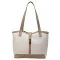 Bolso tote de cuero para mujer en color crema y caqui con gran capacidad y estilo - Beis & Caqui