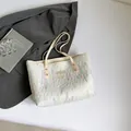 White tote bag with colorful embroidery and shoulder straps for casual commute style - White Without Pendant