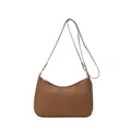 Minimalist caramel brown crescent shoulder bag in smooth synthetic leather finish - Brown