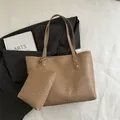 Borsa tote in tessuto marrone e pochette piccola con fibbia per donna nel 2025 - Cachi