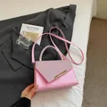 Pink minimalist crossbody bag with glitter flap and golden metallic trim for women - Pink
