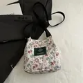 Floral canvas tote bag in cream white with purple flower prints and black straps - Pink Purple Floral Style (款式1)