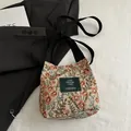 Floral canvas bucket bag with red and blue patterns and adjustable black strap - Red Blue Floral Style (款式3)