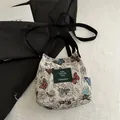 Off-white canvas bucket bag with colorful butterfly prints and black strap - Colorful Butterfly Style (Style 6)