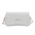 Minimalistische witte PU-lederen schoudertas met gouden hardware en golvende bodem - Wit