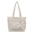 Large beige nylon tote bag for women with outer zipper pocket and shoulder straps - White