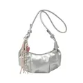 Silver croissant shoulder bag with pleated design and cute heart charm accessory - With Charm / Silver