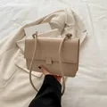 Elegant cream beige crocodile pattern square handbag with stylish silver metal buckle - Khaki