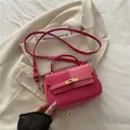 Chic pink and rose red patchwork leather saddle bag with gold-tone swivel lock and top handle - Pink