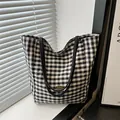 Classic black and white gingham canvas tote bag with black strap handles and handmade label - Black without Pendant