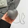 Elegant heart-shaped evening clutch bag in silver glitter finish with chain strap - Gray