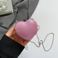 Pink heart-shaped glitter evening bag with delicate silver chain strap for women - Rose Red