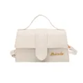 Minimalist ivory PU leather crossbody bag with curved top handle and golden logo - White