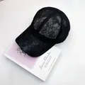 Women's summer black lace baseball cap featuring breathable floral mesh and stylish sun visor - Black