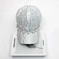 Detailed shot of sparkling silver sequins and lace on a stylish rhinestone baseball cap - Adult (Adjustable Circumference 58cm) / Light Green