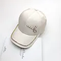 Detail of floral jacquard baseball cap with pearl Rhinestone chain and colorful crystal trim - Adult Size, 58cm Adjustable Circumference / Beige