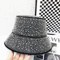 Sombrero de pescador negro con diamantes de imitación brillantes para mujer elegante - M / Negro