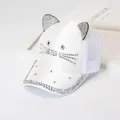Witte baseballpet met strassteentjes kattenoren en ademend mesh-net voor dames - Volwassene / Wit