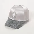 Cappellino da baseball in raso argento con logo D di strass e visiera glitterata - Adulto, Regolabile / Grigio
