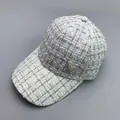 Fashionable white tweed baseball cap with a pearl heart badge and gold metallic thread - Adult Size (Adjustable) / Off White