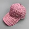 Pink tweed baseball cap for women with gold thread weaving and sparkling heart diamond logo - Adult Size (Adjustable) / Pink