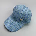 Blue tweed baseball cap with gold thread and sparkling heart emblem for stylish women - Adult Size (Adjustable) / Blue