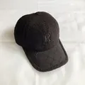 Winter black faux lamb wool baseball cap with embroidered letter R and rhinestone details - Adult Size (Adjustable) / Black