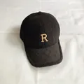 Black lamb wool baseball cap featuring golden R embroidery and rhinestone details - Adult Size (Adjustable) / Black Gold Thread