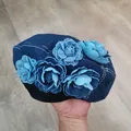 Boina de mezclilla con flores 3D hechas a mano de estilo vintage azul marino - M / Denim Azul Oscuro