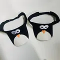 Cartoon penguin open top sun hat for kids featuring funny eye embroidery and adjustable strap - Adult Style (Circumference 56-60) / Black (Penguin)