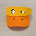 Detail of embroidered cartoon eyes and duck face design on yellow sun visor hat - Slanted-eyed Little Yellow Duck / Adult Size Hat Circumference 56-60cm