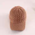 Detailed cable knit pattern on camel-colored winter baseball cap with ribbed brim - Adult Size (Adjustable) / Brown