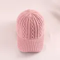 Close-up of pink cable knit baseball cap showing detailed winter fabric textures - Adult Size (Adjustable) / Pink