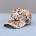 Détails de feuilles d'érable en strass et perles sur casquette de baseball fleurie - Adulte, Réglable / Kaki