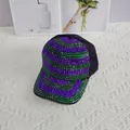 Détails de strass verts et violets sur une casquette de baseball noire à rayures - Noir (Strass Violet et Vert)