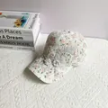 Detailed embroidery of purple flowers and pearls on floral lace baseball cap - Adult Size (Adjustable) / Orange Red