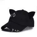 Berretto da baseball nero con orecchie da gatto, anelli punk e ciondolo a stella - L (56-60cm) / Nero (Semicerchio Stella)