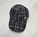 Classic tweed baseball cap with sparkling crystal gold metal G logo for women - Adult Size (Adjustable) / Black