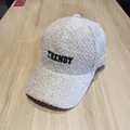 White teddy fleece baseball cap with black TRENDY embroidery for winter warmth - Adult, Adjustable / Off White