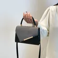 Fashionable tweed and PU leather crossbody bag with gold metal trim for women - Black