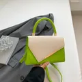 Fashionable fruit green and beige textured small square crossbody bag with gold hardware - Green