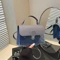 Petit sac carré transparent bleu avec motif en losange et bandoulière pour femmes - Bleu