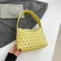 Bright yellow rivet motorcycle bag with silver studs and lychee pattern leather - Yellow